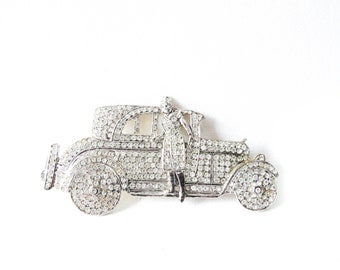 Clear Rhinestone Car Pin Extra Large Brooch