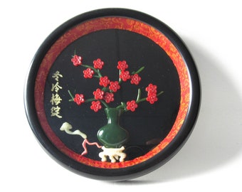 Imitation Jade Wall Plaque Plum Shadowbox Asian Decor