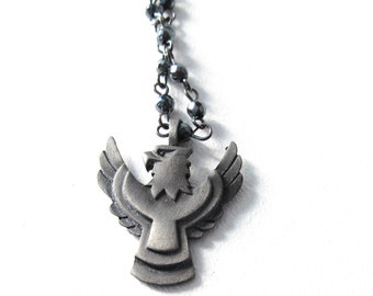 Eagle Necklace Vintage Pewter Pendant on Hematite Beads