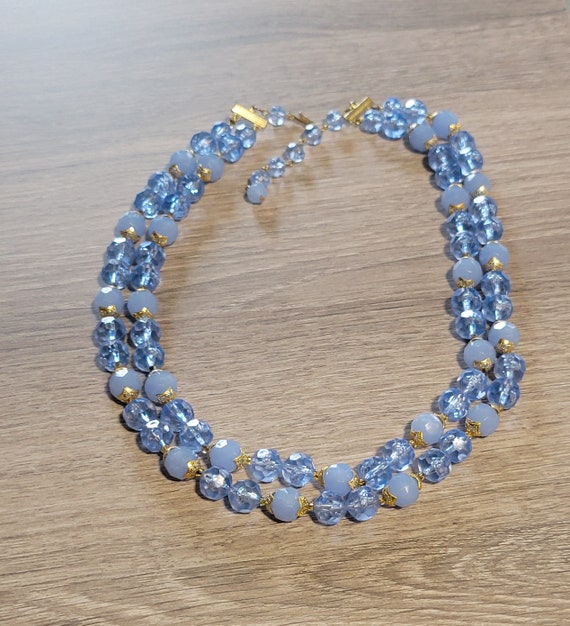 Hong Kong Blue Beaded Necklace Two Strand Plastic… - image 1