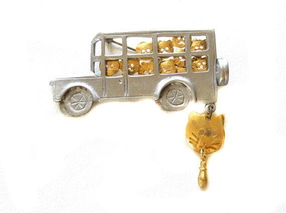 Ultra Craft Cats on a School Bus Pin Brooch - image 1