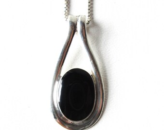 Mexican Silver Mod Pendant with Onyx and Sterling Chain