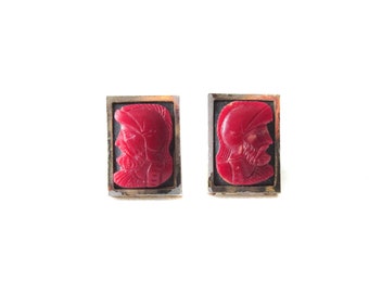 Dante Carved Carnelian Cufflinks Roman Soldier