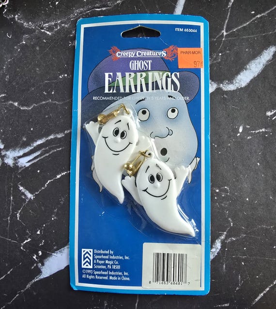 Creepy Creatures Ghost Earrings Original Package New Old Stock