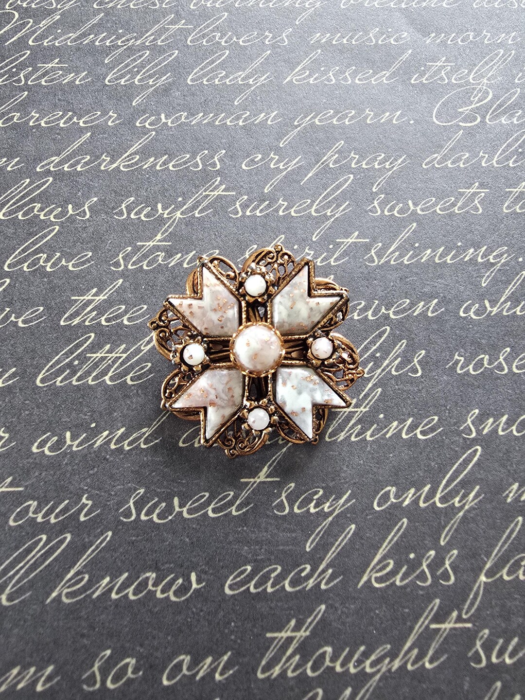 Pink and White Lucite Chevron Pin With Copper Setting - Etsy