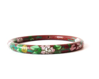 Brown Cloisonne Bangle Flower Design Stacking Layering Jewelry