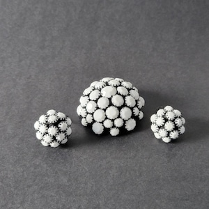 Warner Domed Milk Glass Brooch and Clip On Earring Set Japanned Finish