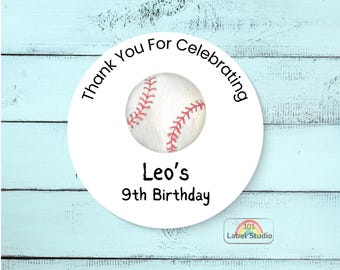 Personalized Baseball Birthday Stickers: Kids Party Favors, Custom Name