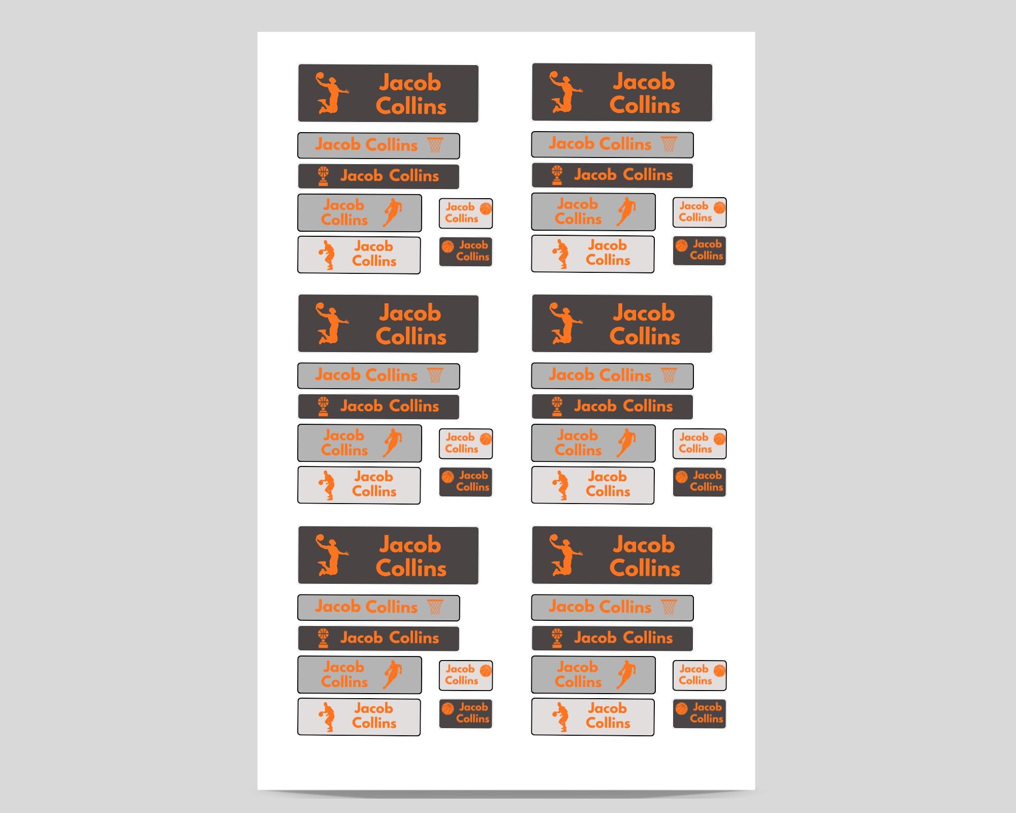 Basketball Name Labels for Kids - Waterproof Stickers for School ...