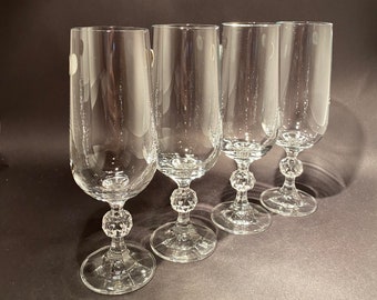 6 Crystal Champagne Flutes with Cut Crystal Ball Stem