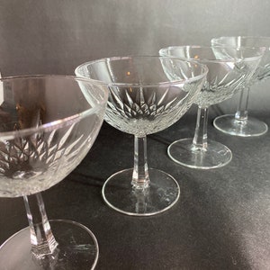 4 French Champagne Coupes with Faceted Stems image 1