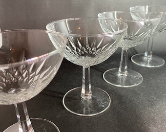 4 French Champagne Coupes with Faceted Stems