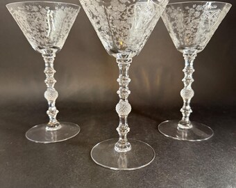 3 Cambridge Cocktail Glasses - Diane Pattern