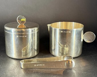 Cristofle Creamer and Sugar Bowl with Tongs