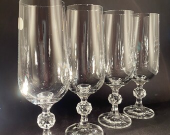 6 Crystal Champagne Flutes with Cut Crystal Ball Stem