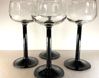 4 Alsatian Wine Glasses with Black Stems