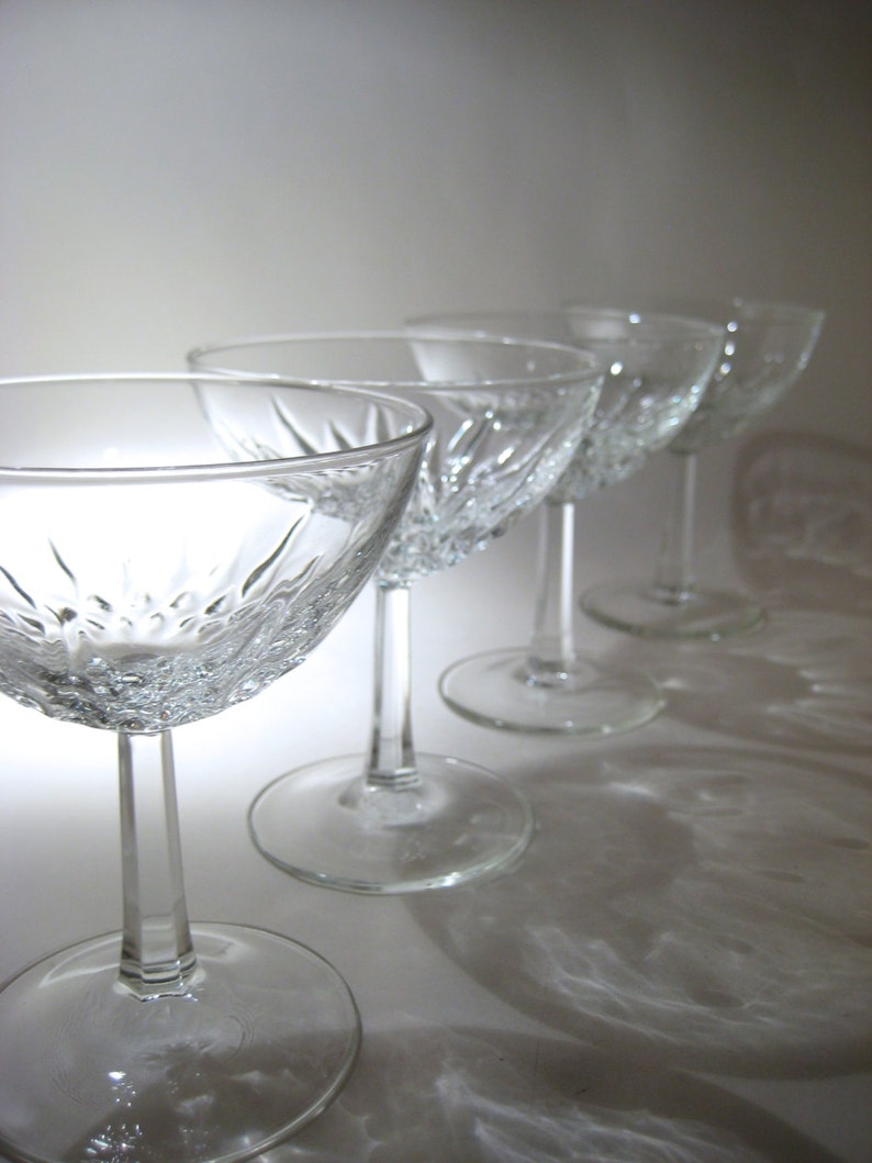 4 French Champagne Coupes with Faceted Stems image 5