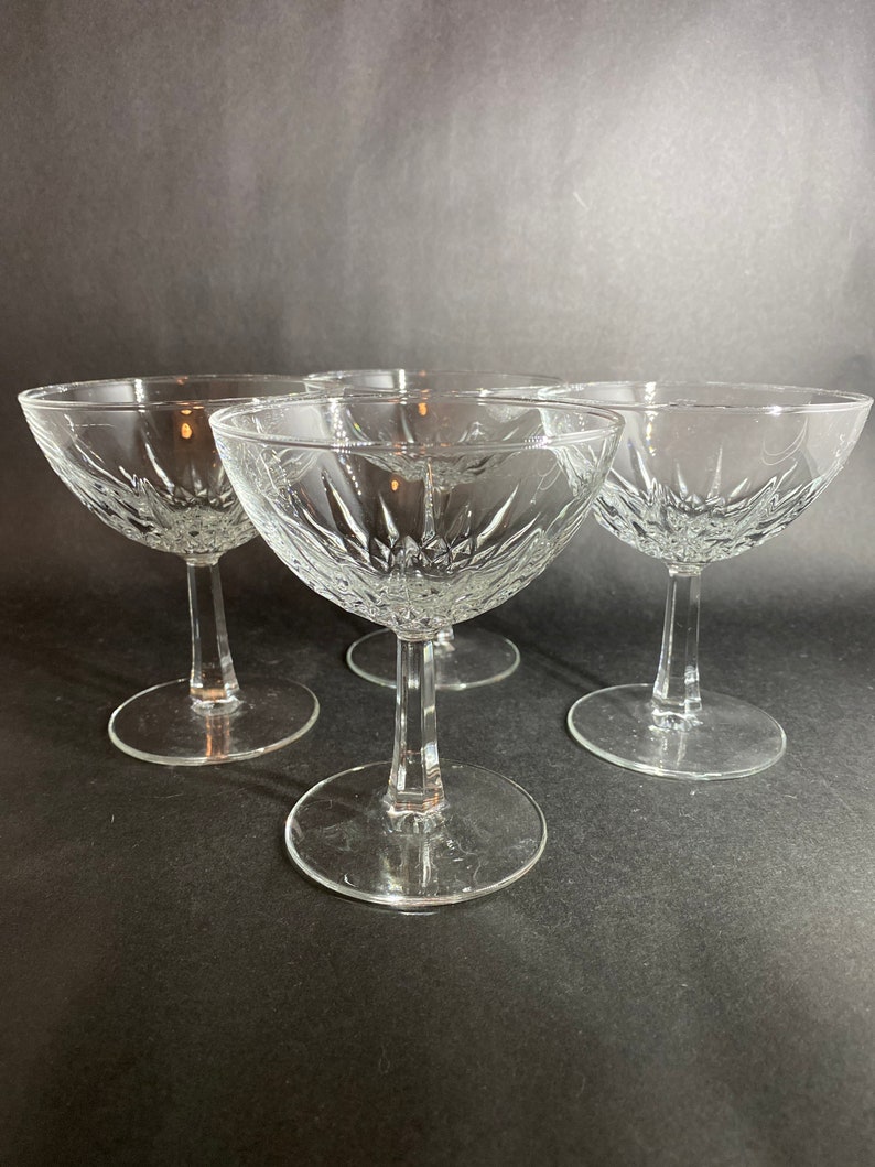 4 French Champagne Coupes with Faceted Stems image 6