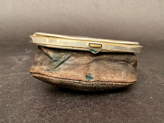 Antique Coin Purse - Leather - Silver - Gem