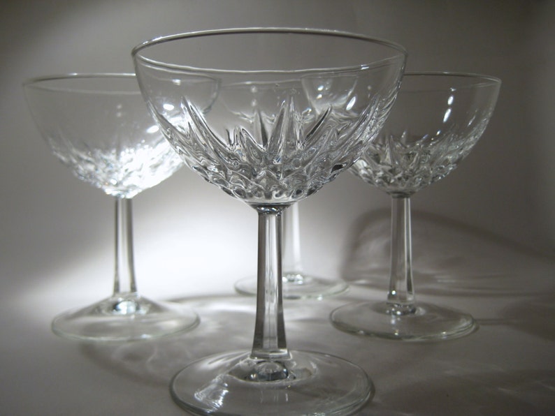 4 French Champagne Coupes with Faceted Stems image 4