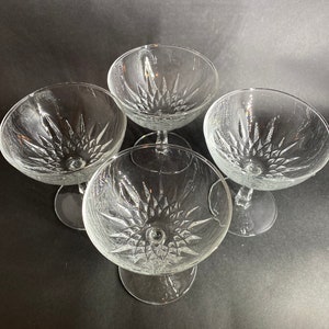 4 French Champagne Coupes with Faceted Stems image 2