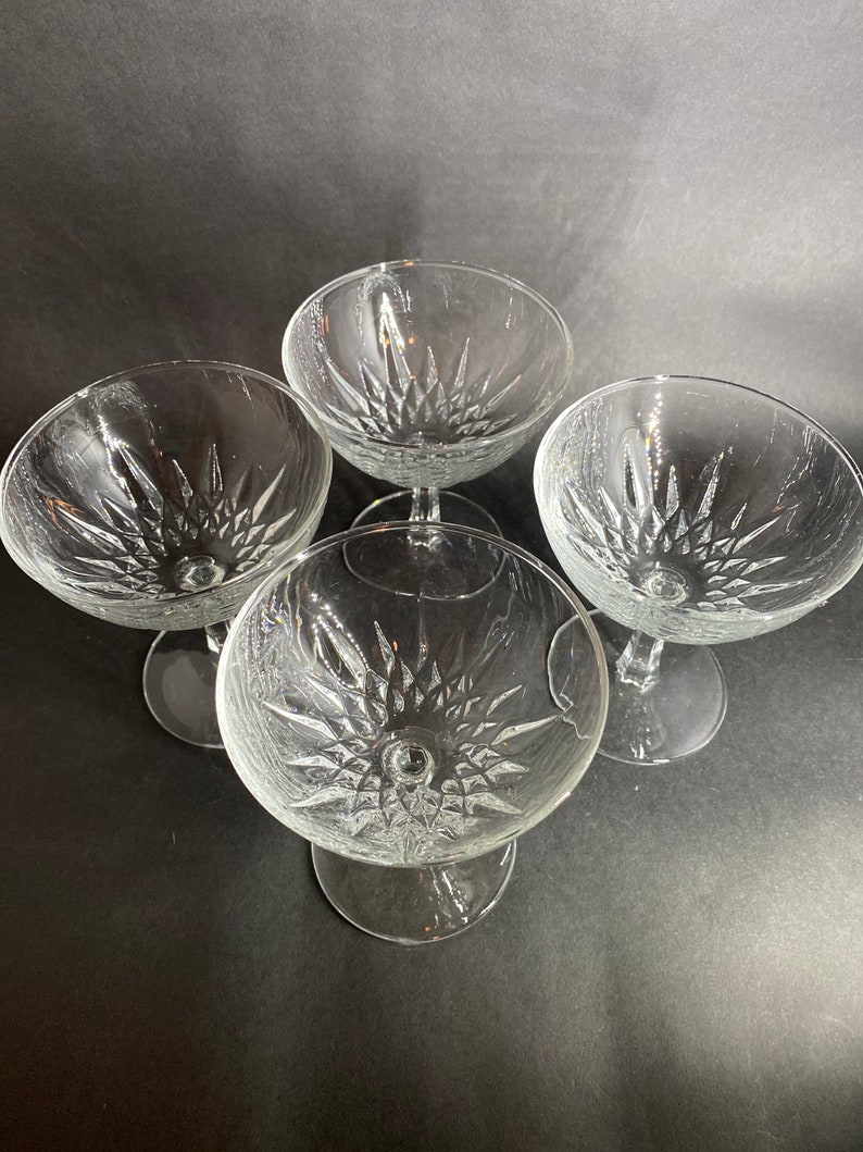 4 French Champagne Coupes with Faceted Stems image 2