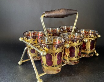 6 Culver Cranberry Scroll Shot Glasses