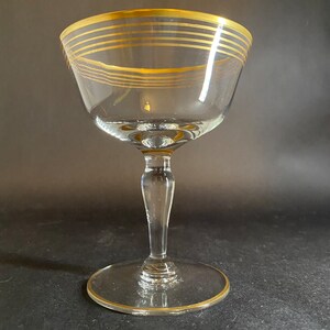 4 Vintage Champagne Coupes with Gold Bands image 8