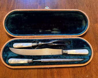 Mother Of Pearl Handle Carving Set - Landers Frary & Clark