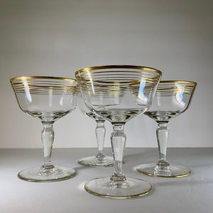 4 Vintage Champagne Coupes with Gold Bands image 9