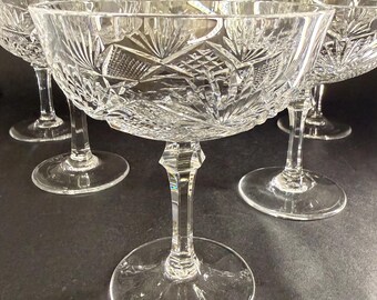 6 Crystal Champagne Coupes-Cut Crystal