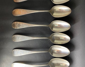 6 Pure Coin Silver Serving Spoons - F.&H.