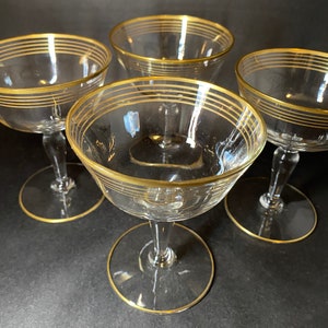 4 Vintage Champagne Coupes with Gold Bands image 6