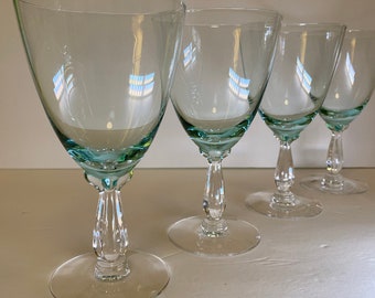 5 Aqua Fostoria Rhapsody Wine Glasses