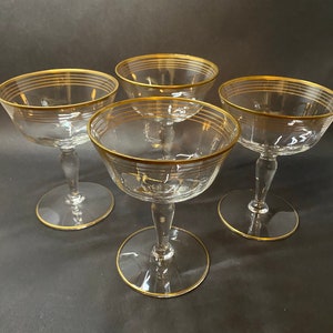 4 Vintage Champagne Coupes with Gold Bands image 5