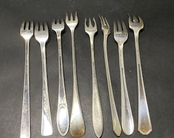 8 Vintage Oyster Forks - Mismatched