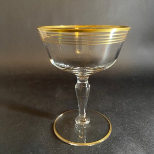 4 Vintage Champagne Coupes with Gold Bands image 7