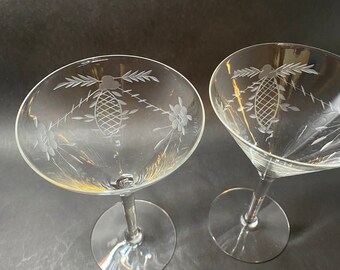 Pair of Etched Martini Glasses