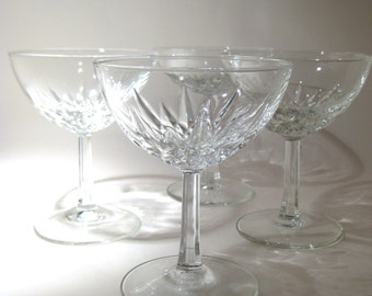 6 French Champagne Coupes with Faceted Stems