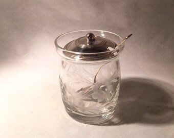 Etched Jam Jar with Sterling Silver Lid and Spoon - Wolfender - TWR