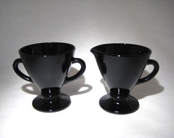 Black Glass Cream and Sugar Set