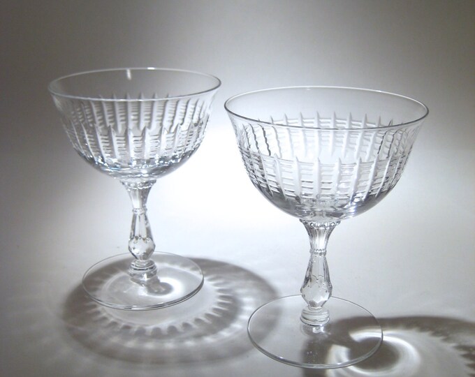 Antique Crystal Champagne Glasses Etched Coupes Etsy