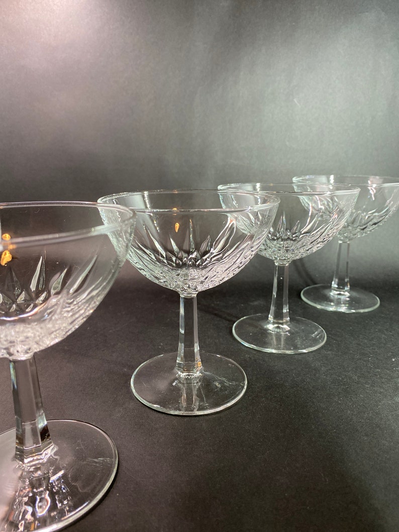 4 French Champagne Coupes with Faceted Stems image 7