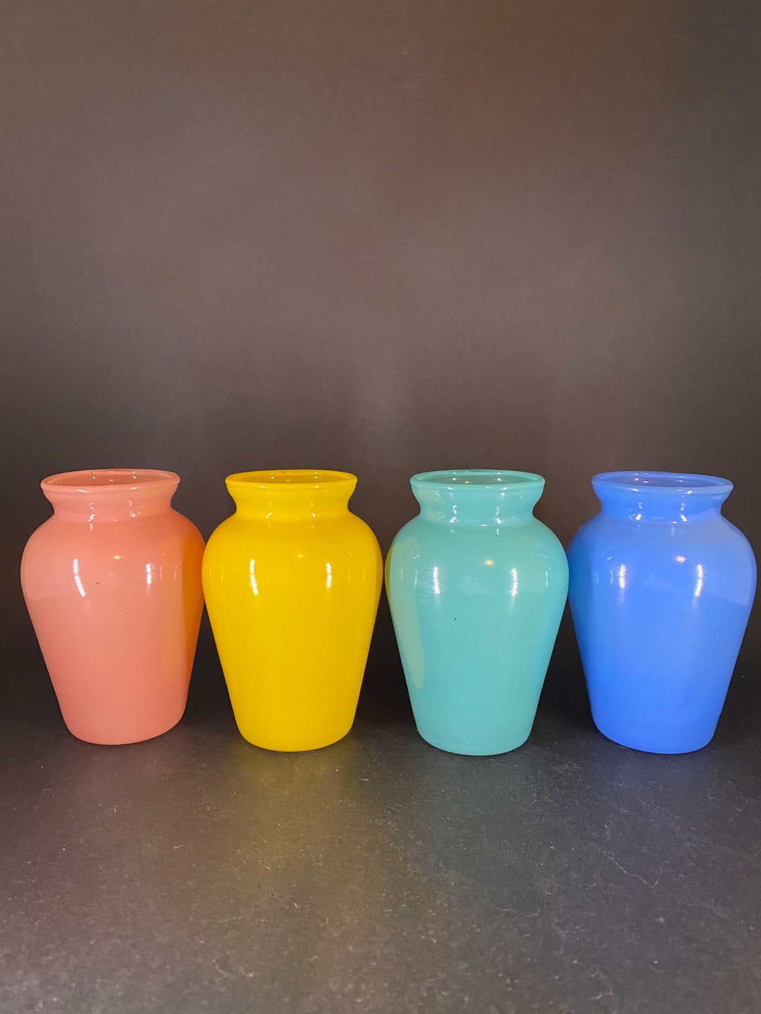 4 Vintage Glass Vases Etsy