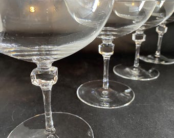 4 Crystal Champagne Coupes with Square Detail on Stem - 2 Sets Available