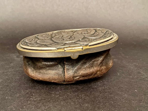 Antique Coin Purse - Leather - Silver - Gem