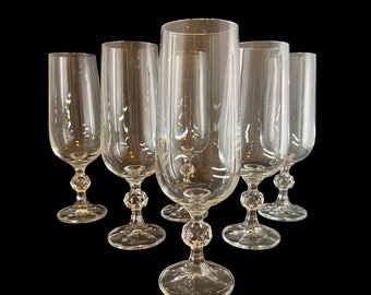 6 Crystal Champagne Flutes with Cut Crystal Ball Stem