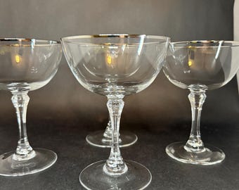 4 Silver Rimmed Lenox Coupes - 2 Sets Available
