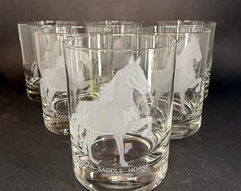 6 American Saddle Horse Double Old Fashioned Glasses