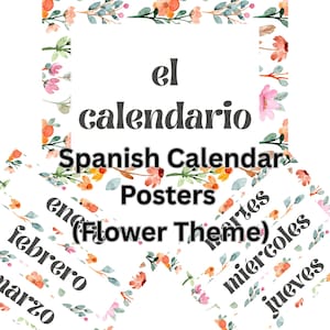 Conjunto de calendário espanhol - meses, dias, números (tema floral)
